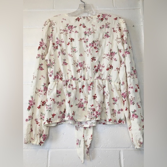 Floral Tie-Front Blouse - Cream and Pink - Picture 4 of 16